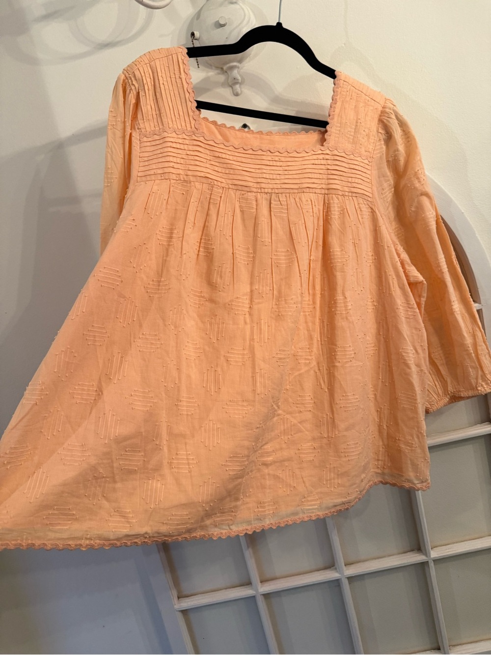 Chico's Peach Square Neck Swiss Dot Blouse Balloon Sleeve Top Size 4 (XL/18-20)
